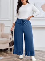 Eytino Womens Plus Size Wide Leg Pants Elastic High Waist Lounge Trouser - Image 4