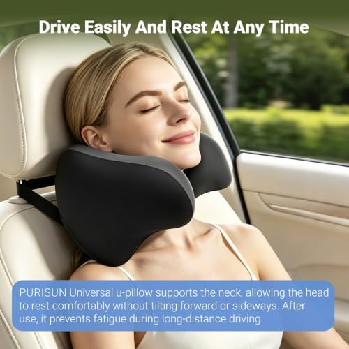 RURISUN U Shaped Pillow,Car Headrest Pillow, for Sleeping with Adjustable Strap Travel Cervical Neck Pillow,100% Memory Foam Breathable Removable Cover(Gray, 1PC) - Image 2