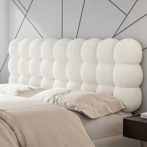 Upholstered Headboard Queen Wall Mounted Headboard Pillow Teddy Fleece Resting Back Support Bolster Cushion for Sitting in Bed, Snowball Foldable Backrest for Bedroom Daybed, Snow White 63x24x8 Inch by Unknown