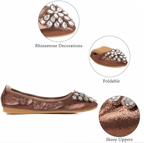 Flats Shoes for Women Rhinestone Wedding Ballerina Shoes Foldable Sparkly Comfort Slip on Flat Dressy Flats - Image 4