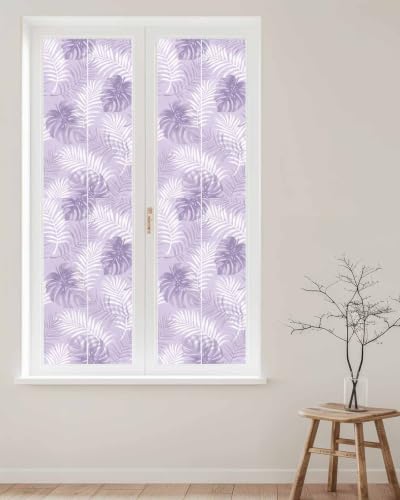 Window Privacy Film Frosted, Purple Palm Trees Tropical Reusable Static Cling Window Tints, Summer Beach Botanical Heat Control Windows Films for Offices, Balcony, 29.5 x 118 Inches - Image 2