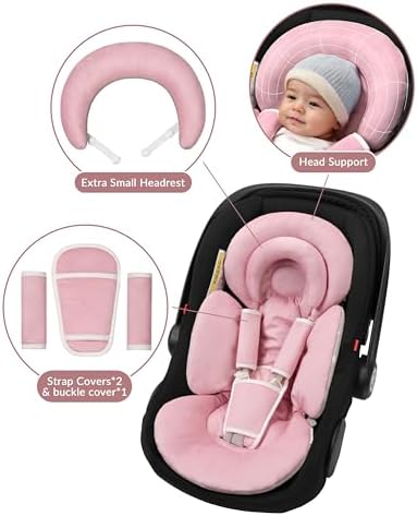 Tinlyfinly Infant Car Seat Insert with Extra Cushion for Preemie to Toddler, Reversible Newborn Carseat Insert for Baby Head Body Support, Fits for Stroller, Baby Swing, Bouncer (Pink) - Image 7