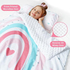 PHF Toddler Nap Mat with Removable Pillow and Minky Blanket, Rollup Design Kids Sleeping Mat, Slumber Bags for Girls, 50"x20" Toddler Sleeping Bag for Daycare Preschool Travel Camping, Rainbow - Image 2