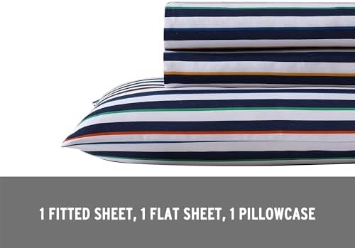 Eddie Bauer Kids - Twin XL Sheet Set for Kids with Fitted Sheet & Pillowcase, Soft Microfiber Bedding, Fully Elastic Deep Pocket, Stripes Game - Image 5