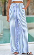 PRETTYGARDEN Womens Pants Elastic Waist Striped Lightweight Palazzo Pant - Image 2