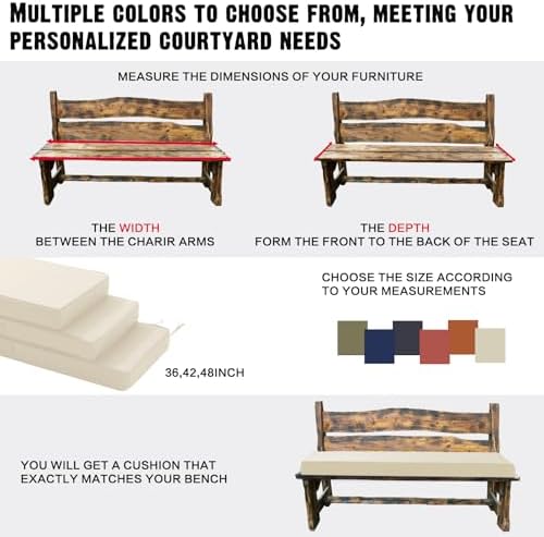 Outdoor Bench Cushion Waterproof with Memory Foam,Patio Bench Cushions for Outdoor/Indoor Furniture Porch Swing Cushion with Handle and Adjustable Strap,Cream Beige,48x18 Inch - Image 6