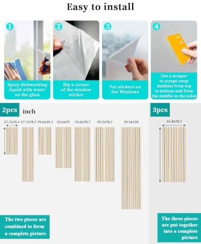 Window Privacy Film Frosted, Beige Striped Reusable Static Cling Window Tints, Modern Farmhouse Vertical Stripes Heat Control Windows Films for Offices, Balcony, 29.5 x 118 Inches - Image 4