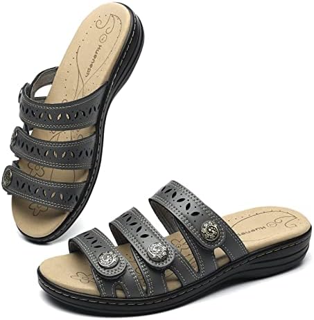 Women's Comfort Leather Slides Lightweight Flat Sandals Cute Slip On Casual Walking Slippers - Image 6