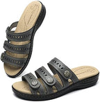 Women's Comfort Leather Slides Lightweight Flat Sandals Cute Slip On Casual Walking Slippers - Image 6