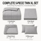 CozyLux Twin XL Comforter Set French Grey - 5 Pieces Twin XL Bed in a Bag - Image 2