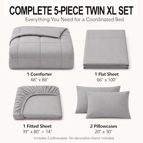 CozyLux Twin XL Comforter Set French Grey - 5 Pieces Twin XL Bed in a Bag - Image 2