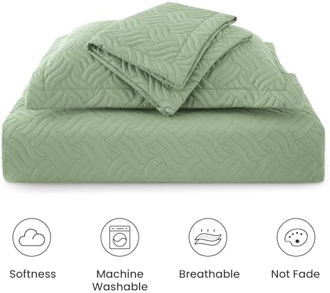 Love's cabin Oversized King Quilt Set, Soft Bedspread Comforter, Sage - Image 6