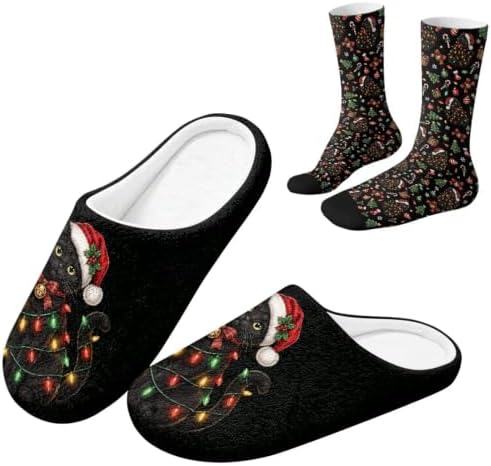 Jeiento Fuzzy Slippers and Sock Set Women's Warm Cozy Memory Foam House Shoes Soft Slip-on Slides by Jeiento