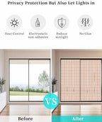 Window Privacy Film Frosted, Cream Buffalo Plaid Non-Adhesive Static Cling Window Tint, Modern Farmhouse Peach Pink Checkered Insulated Windows Frosted Films for Living Room, 35.4 x 78.7 Inches - Image 6