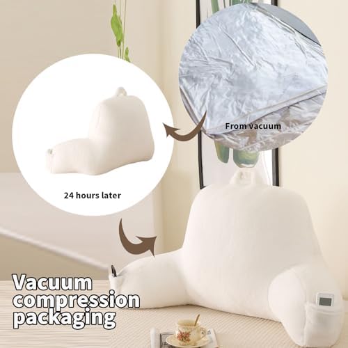 Large Plush Backrest Pillow for Sitting in Bed,Faux Fur,White - Image 4