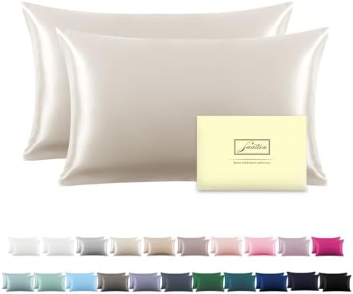 Suatien Mulberry Silk Pillow Cases 2 Pack Standard Size, Beige by Suatien