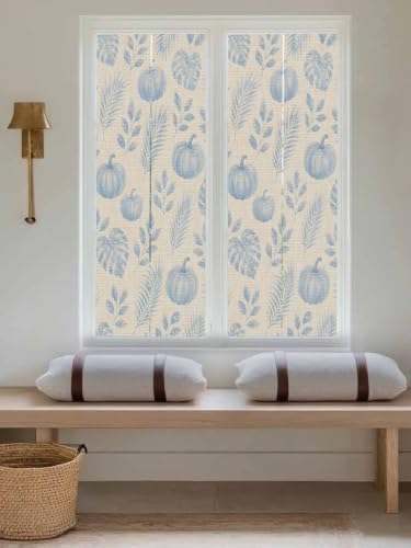 Window Privacy Film Frosted, Blue Pumpkins Fall Reusable Static Cling Window Tints, Thanksgiving Tropical Palm Rustic Heat Control Windows Films for Offices, Balcony, 29.5 x 118 Inches - Image 5