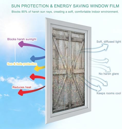 Farmhouse Retro Barn Door Window Privacy Film,Heat Control Sun Blocking Static Cling Rainbow Film,Vintage Wood Board Non-Adhesive Glass Sticker Door Window Tint,35.4" x 78.7" - Image 6