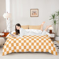 Homewish Orange Yellow Check Duvet Cover Set Twin Size,Geometric Grid Printed Bedding Set 2Pcs for Kids Teens Girls Boys Room Decor,Modern Plaid Comforter Cover Soft Fashion Quilt Cover,1 Pillowcase by Homewish