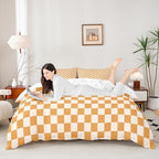 Homewish Orange Yellow Check Duvet Cover Set Twin Size,Geometric Grid Printed Bedding Set 2Pcs for Kids Teens Girls Boys Room Decor,Modern Plaid Comforter Cover Soft Fashion Quilt Cover,1 Pillowcase by Homewish