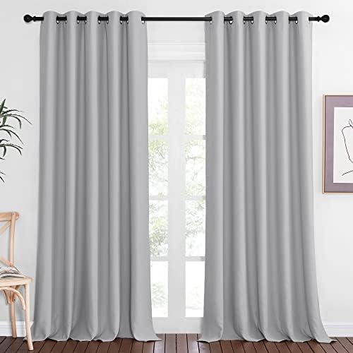 NICETOWN Patio Blackout Curtain Panels - Extra Wide Sliding Door Thermal Insulated Drape, Privacy Room Divider Curtain for Bedroom Office (Silver Grey, 66 x 118 Inch Long) by NICETOWN