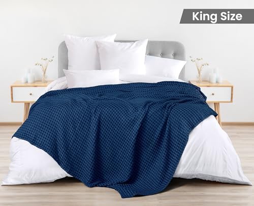 Utopia Bedding 100% Cotton Waffle Blanket King Size Navy, 90x108 Inch - Image 2