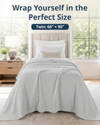 LANE LINEN Twin Size Blanket, 100% Cotton Waffle Textured - Oyster Mushroom - Image 3