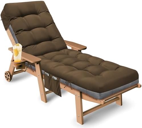 Outdoor Lounge Chair Cushion, Waterproof Replacement Chaise Lounge Cushions for Outdoor Furniture Thickened 71 x 22 x 4.7 Inches Non-Slip Patio Pool Lounge Chair Cushions with Ties (Brown) by Tycdiose