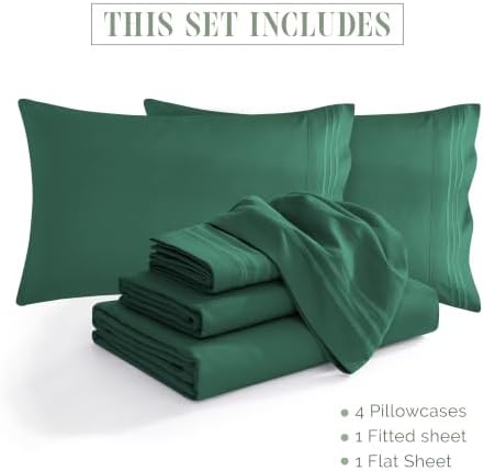 Elegant Comfort 1500 Premium Quality 6-Piece Bed Sheet Set - 18-24 Inch Extra Deep Pocket, Smart Storage Pockets, Wrinkle Free Ultra Soft 6PC Extra Deep Pocket Sheets, King, Hunter Green - Image 4