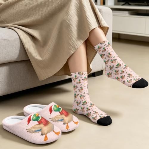 Jeiento Winter Fuzzy Slipper and Crew Socks Warm Winter Shoes Lightweight Soft Cushion House Slipper Bedroom Shoes - Image 3
