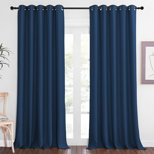 NICETOWN Sliding Door Window Treatment Blackout Patio Door Curtain Panels, Privacy Thermal Drapes for Bedroom Living Room Department with Grommet Top (Moroccan Blue, W66 x L110) by NICETOWN
