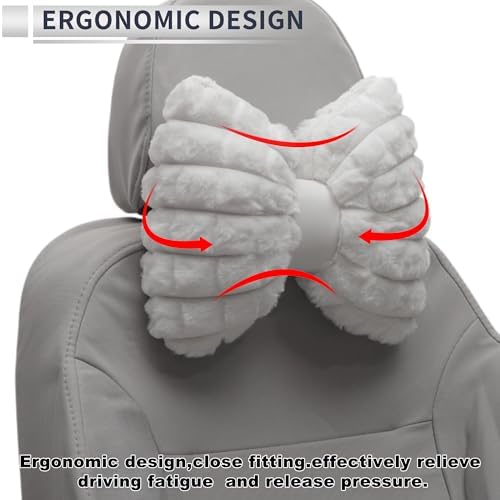 Car Headrest Pillow Ergonomic Comfortable Neck Support Pillow Car Seat Headrest Plush Memory Foam Adjustable Width White 2 Pc for Driving Travel - Image 6