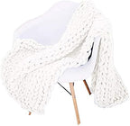 Chunky Knit Throw Blanket Chenille Yarn Soft Cozy Bulky Knitted Blanket for Sofa Bed Chair Large Hand Made Boho Home Decor White 40x48 by Unknown