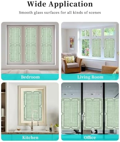 Window Privacy Film Frosted, Sage Green Botanical Non-Adhesive Static Cling Window Tint, Vintage Florals Geometric Minimalist Insulated Windows Frosted Films for Living Room, 35.4 x 78.7 Inches - Image 7