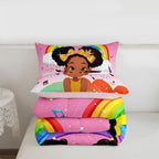 Erosebridal Rainbow Black Girls Comforter Set King Size African American Bedding Set Black Princess Girl Makeup Quilt Comforter Afro Little Girl Bed Set for Kids Melanin Bedroom Decor - Image 7