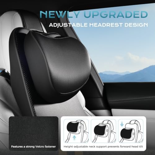 Coverado Car Seat Lumbar Support Pillow and Adjustable Headrest One-Piece Design, Memory Foam Breathable Back Neck Support Cushion, Ergonomic Widened Design for Car Truck Long Driving Back Pain Relief - Image 3