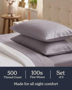Beckham Hotel Collection King Pillow Cases Set of 2, Cool Touch Sateen Pillowcases, 500TC Cotton, Silky Smooth & Soft, Open End, Dark Gray - Image 4