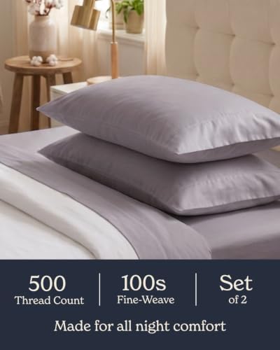 Beckham Hotel Collection King Pillow Cases Set of 2, Cool Touch Sateen Pillowcases, 500TC Cotton, Silky Smooth & Soft, Open End, Dark Gray - Image 4