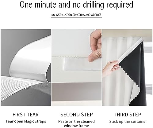 AJAZZ 100% Blackout Shades Window Cover Self Adhesive Curtains Sticky Curtain Portable Easy Open Black Out Curtains for Bedroom Living Room No Drilling (White, 59" W x 72" L 1 Panel) - Image 3