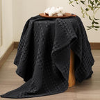 PHF Lightweight 100% Cotton Waffle Throw Blanket for Couch, Black - Image 6