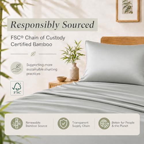 TOSMO Luxury Pillow Case Set of 2 - Cooling Viscose Derived from Bamboo, Oeko-TEX, Breathabl Silky Soft Pillow Cases with Envelope Closure (Queen, Silver) - Image 3