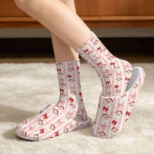 Jeiento Winter Fuzzy Slipper and Crew Socks for Women,Adult Slip-on Close Toe House Slipper,Flat Comfort home Slides - Image 2