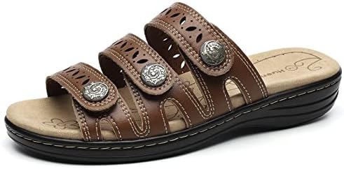 Women's Comfort Leather Slides Lightweight Flat Sandals Cute Slip On Casual Walking Slippers - Image 4