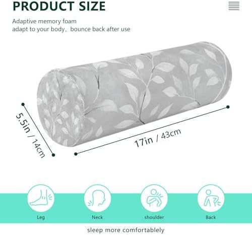 Grey Vine Leaves Neck Roll Pillow Bolster Round Health Memory Foam Long Cervical Cylinder Pillows with Removable Washable Cover for Body Bed Legs Back Yoga - Image 2