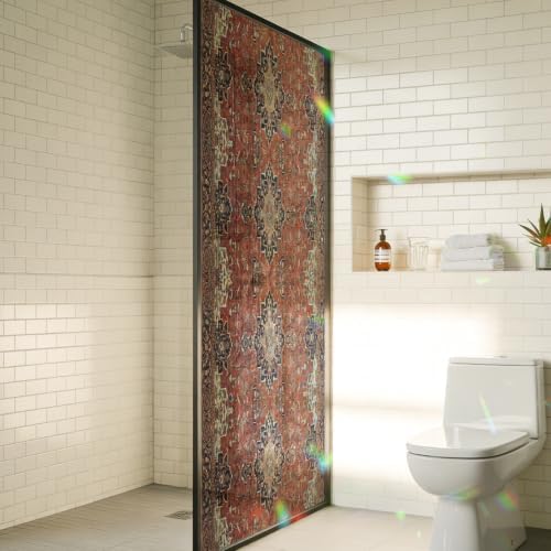 Brown Red Window Privacy Film Rainbow Static Cling Stain Glass Window Film for Glass Door, Decorative Heat Blocking Sunroof Decal Sticker for Car 35.4"x78.7" Vintage Boho Ethnic Geometric Abstract Art by AMZRicher
