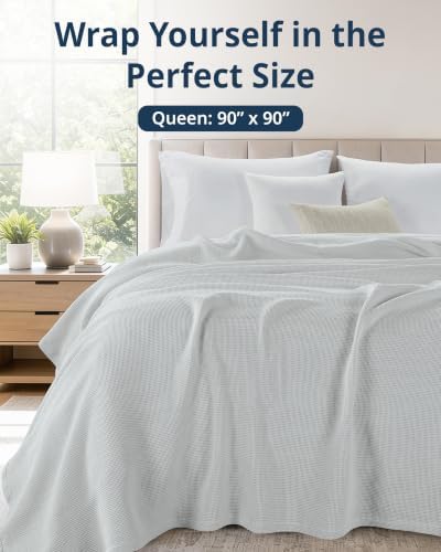 LANE LINEN 100% Cotton Blankets Queen Size, 300 GSM, Soft - Oyster Mushroom - Image 3