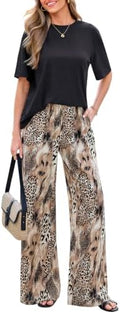 PRETTYGARDEN Women‘s Summer 2 Piece Sets Short Sleeve Tops Beach Boho Pants by PRETTYGARDEN