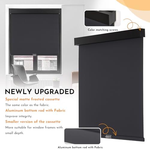 Persilux Blackout Window Shades for Home, Cordless Roller Shades with Valance, Thermal Insulated Fabric Window Blinds, UV Protection Blinds for Indoor Windows, Office and Bedroom (Black,70"W x 64"H) - Image 2
