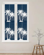 Window Privacy Film Frosted, Navy Blue Palm Trees Reusable Static Cling Window Tints, Summer Coastal Tropical Botanical Heat Control Windows Films for Offices, Balcony, 29.5 x 118 Inches - Image 2