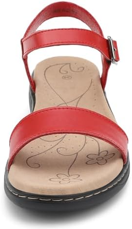 Women's Classic Flat Sandals Leather Open Toes Memory Foam One Band Ankle Strap Adjustable Slip On Shoes - Image 2
